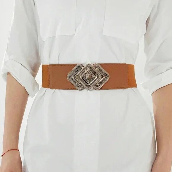 Women's Elastic Waist Belt, Matches Dresses, Simple Versatile Fashion Belt Brown - Picture 3 of 5